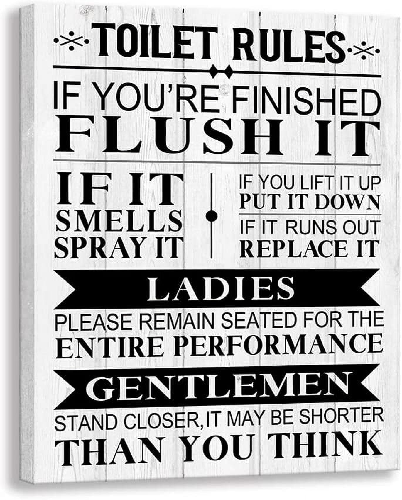 Bathroom Canvas Wall Art Rustic Funny Toilet Rules Prints Signs Framed ...