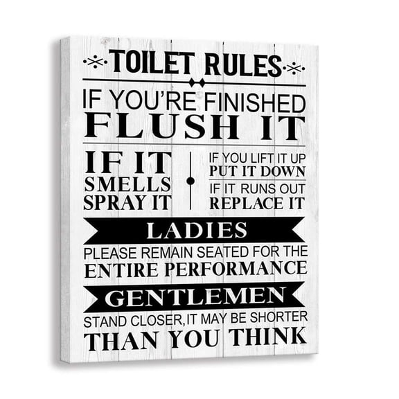Bathroom Canvas Wall-Art Rustic Funny Toilet Rules Prints Signs Framed Wood Background Bath Room Picture Artwork Home Decor