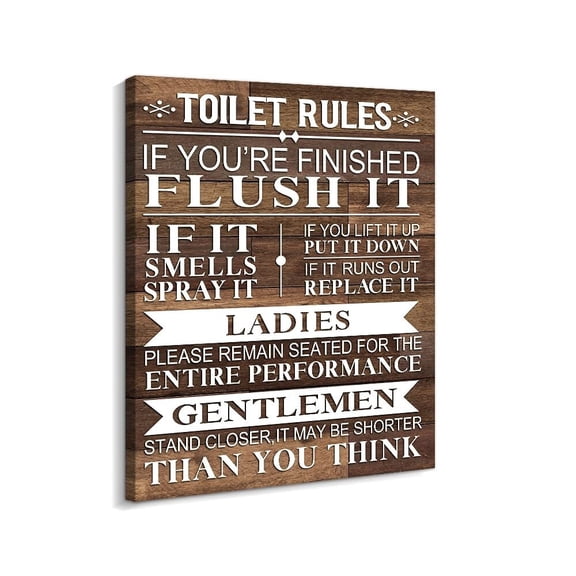 Bathroom Canvas Wall Art Rustic Funny Toilet Rules Prints Signs Framed Wood Background Bath Room HD Picture Artwork Home Decor