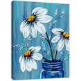 thumbnail image 1 of Bathroom Canvas Wall Decor White Daisy in Blue Bottle Theme Picture Artwork for Ready to Hang for Kitchen Bedroom Decor Size 12*16, 1 of 6