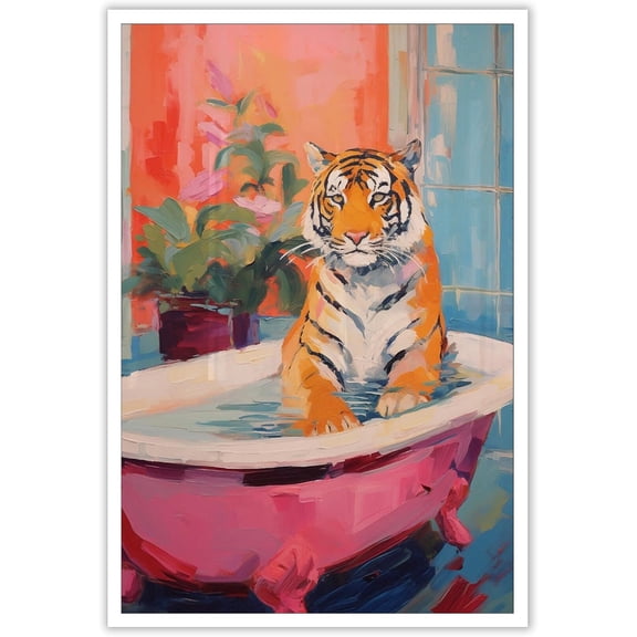 Bathroom Canvas poster tido in a bath pink wall art decorative modern aesthetic picture animal image screen prints ready to hang for bathroom wall decoration 12x16 Unframed