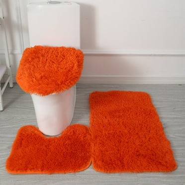 Bathroom Carpets Set of 3, Ultra Soft 3 Pieces Bath Rugs Non Slip, Chenille Bathroom Mat, Absorbent Shaggy Bath Mat Set, Bathroom Rugs Set with Toilet Rugs Orange
