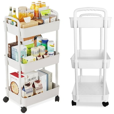 Bathroom Cart with Wheels Kitchen Small Storage Cart 3 Tier Rack Rolling Cart Organizer Shelf, White
