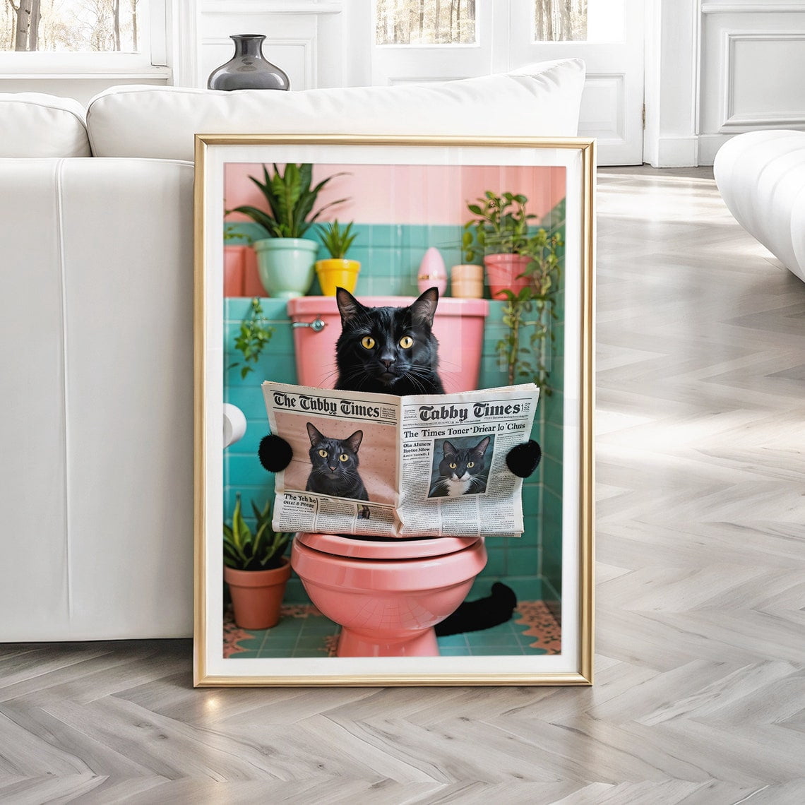 Bathroom Cat Print, Funny Bathroom Wall Art, Black Cat Toilet Print ...