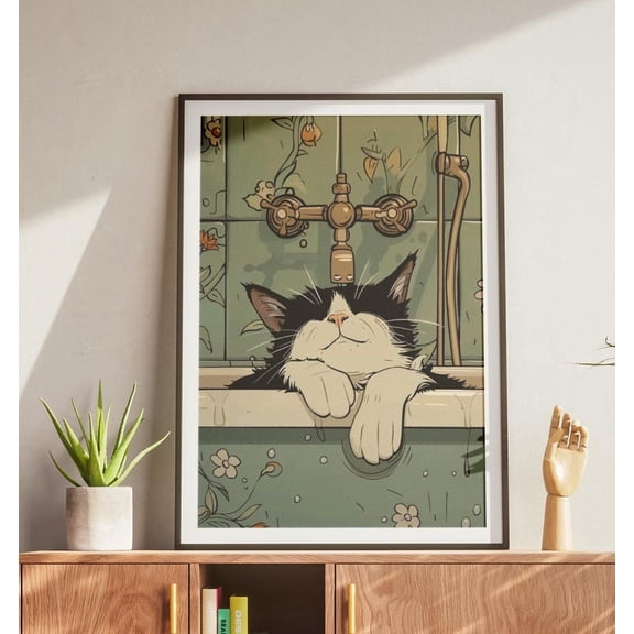 Bathroom Cat Print, Wash Your Little Paws Print, Bathroom Cat Prints, Bathtube Wall Prints, Maximalist Cat Art,Wall Art Toilet Print Home Decor UNFRAMED Poster, Wall Art for Decor, Present, 8x12