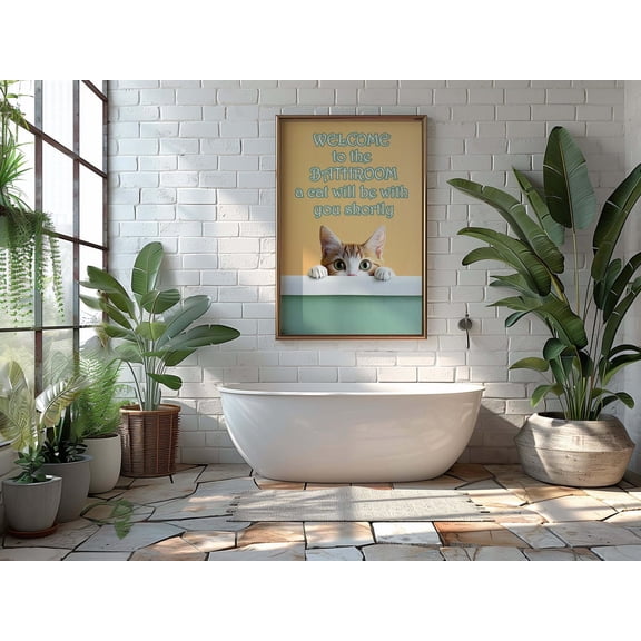 Bathroom Cat Quote Welcome Funny Wall Art, Unframed Paper Print Size 8x12