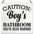 thumbnail image 1 of Bathroom Caution Wooden Sign Saying Decor Caution Boy's Bathroom You've Been Warned Sign Wood Plaque Sign Rustic Home Decor Wood Sign Wooden Wall Decor 8 * 8 inch, 1 of 5