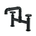 thumbnail image 1 of Bathroom Centerset Faucet, Solid Brass Dual Handle Deck Mounted Basin Faucet with 360-degree Swivel Spout, Matte black, 1 of 5