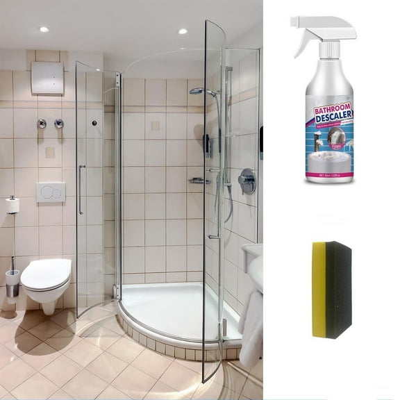 Bathroom Cleaner, 60ml Bathroom Descaler Glass Tile Faucet Bathtub Stain Remover Foam Spray Easy Rinse Household Cleaning Solution with Sponge