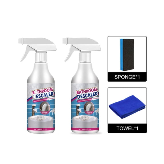 Bathroom Cleaner Descaler for Glass, Tile, Tub & Faucet Stain and Grime Remover Kit with Rag and Sponge, 60ml