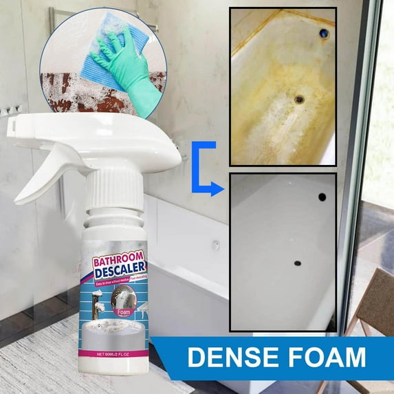 Bathroom Cleaner,Glass Tile Descaler Faucet Stain Remover Tub Cleaner 60ml Powerful Bathroom Cleaning Solution for Shower Door Sink Bathtub and Fixtures