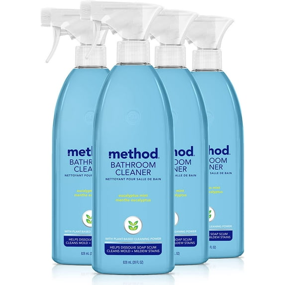 Bathroom Cleaner, Removes Mold + Mildew Stains, Eucalyptus Mint, 28 Fl Oz (Pack of 4)