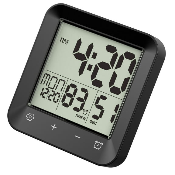 Bathroom Clock Kitchen Wall Clock with LCD Screens Shower Clocks with Suction Cup,Temperature Calendar Water Resistant