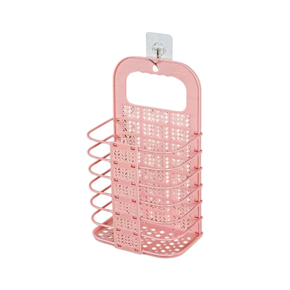 Bathroom Collapsible Hanging Laundry Basket, Plastic Dirty Laundry Basket with Handle, Space Saving, Storage for Clothes (Pink)
