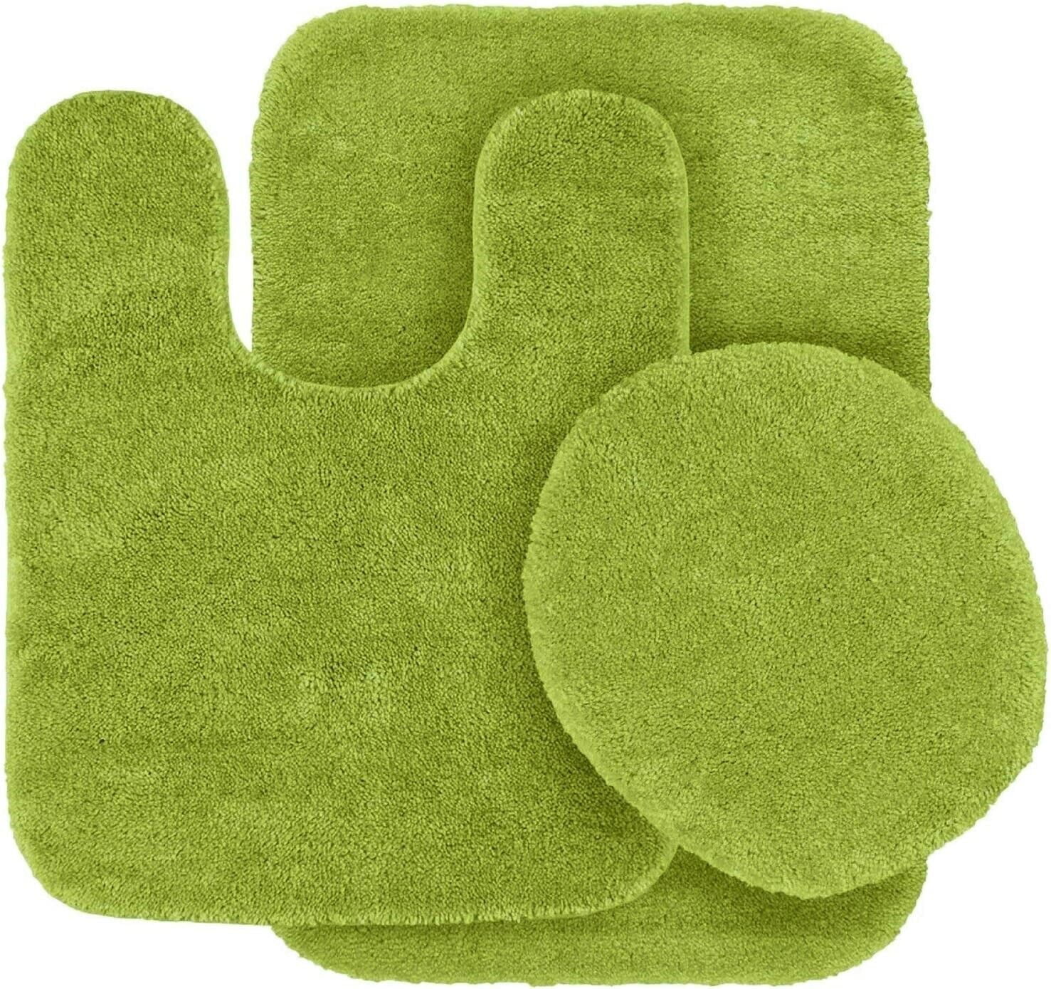 Sage Green Chenille 3-Piece Bathroom Rug Set with Rubber Backing