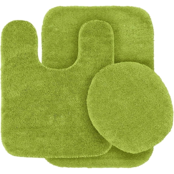 Bathroom Collection 3 Pieces Includes, 1 Contour Mat, 1 Lid Toilet Cover, 1 Bath Mat Anti-Slip With Rubber Backing #6 Lime green Solid Color
