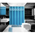 thumbnail image 1 of Gorgeous Home Linen 15-Piece Bathroom Set 2-Rugs/Mats, 1 -Fabric Shower Curtain, 12-Fabric Covered Rings Geometric Turquoise, 1 of 5