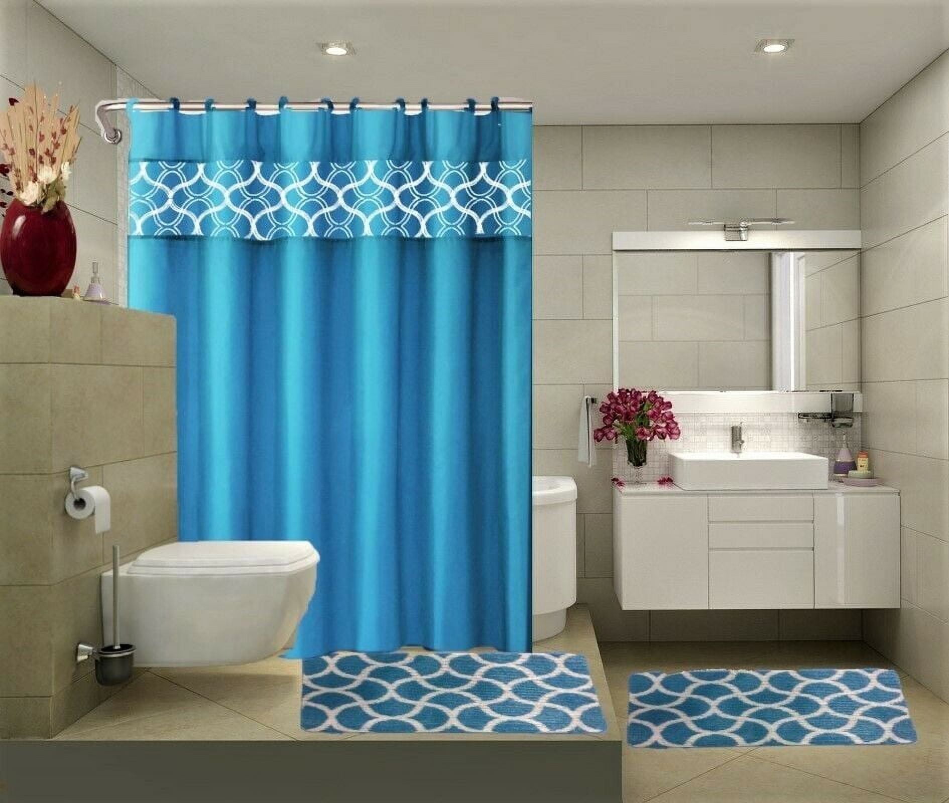 Bathroom Collection Geometric Home Decor Aqua Geometric 100% Polyester Shower Curtain & Liner Type 72 x 72 Inch 15 Count