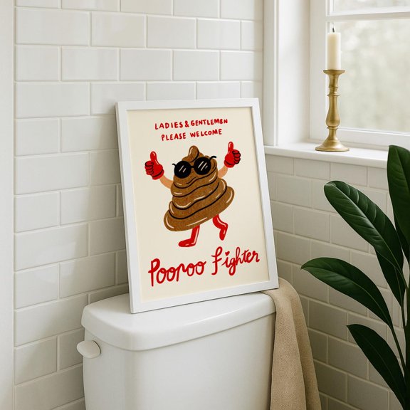 Bathroom Colorful Toilet Sign Maximalist Art, Unframed Paper Poster 8x10in