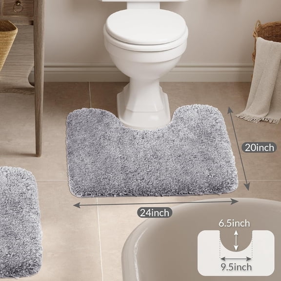 Bathroom Contour Rug (20X24, Grey) Non Slip Bath Mat For Water Absorbent Soft Micro[1]