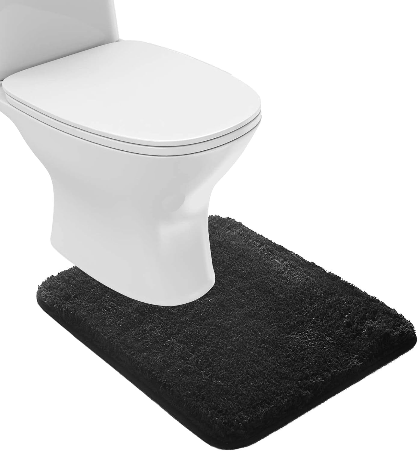 Bathroom Contour Rug Non Slip Bath Mat Water Absorbent Soft Microfiber Shaggy Bathroom Mat Machine Washable Bath Rug for Bathroom Thick Plush U Shape Toilet Rug (20 x 24, Black)