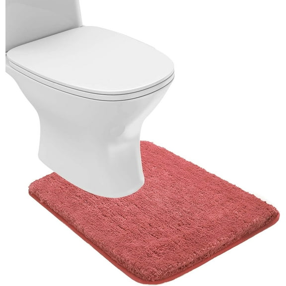 Bathroom Contour Rug Non Slip Bath Mat Water Absorbent Soft Microfiber Shaggy Bathroom Mat Machine Washable Bath Rug for Bathroom Thick Plush U Shape Toilet Rug (20 x 24, Living Coral)