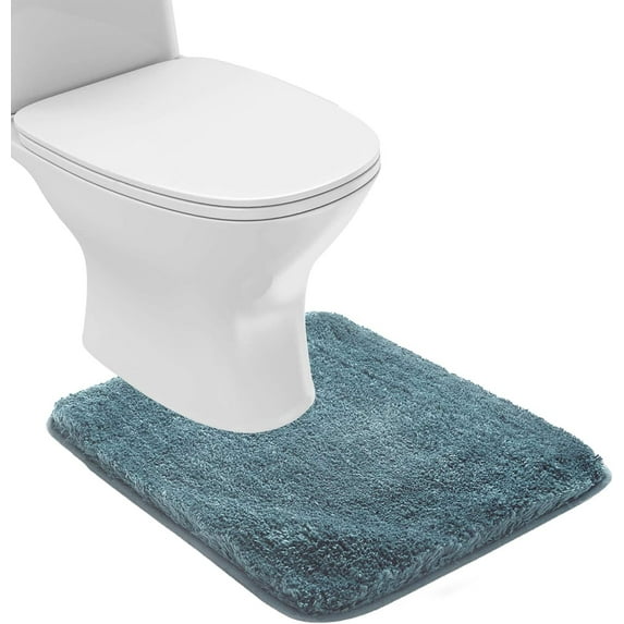 Bathroom Contour Rug Non Slip Bath Mat Water Absorbent Soft Microfiber Shaggy Bathroom Mat Machine Washable Bath Rug for Bathroom Thick Plush U Shape Toilet Rug (20 x 24, Slate)