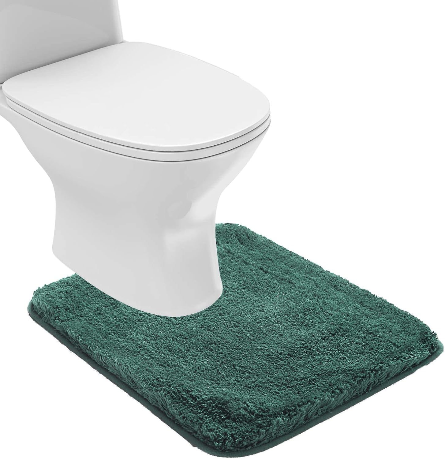 Bathroom Contour Rug Non Slip Bath Mat Water Absorbent Soft Microfiber Shaggy Bathroom Mat Machine Washable Bath Rug for Bathroom Thick Plush U Shape Toilet Rug (20 x 24, Hunter Green)