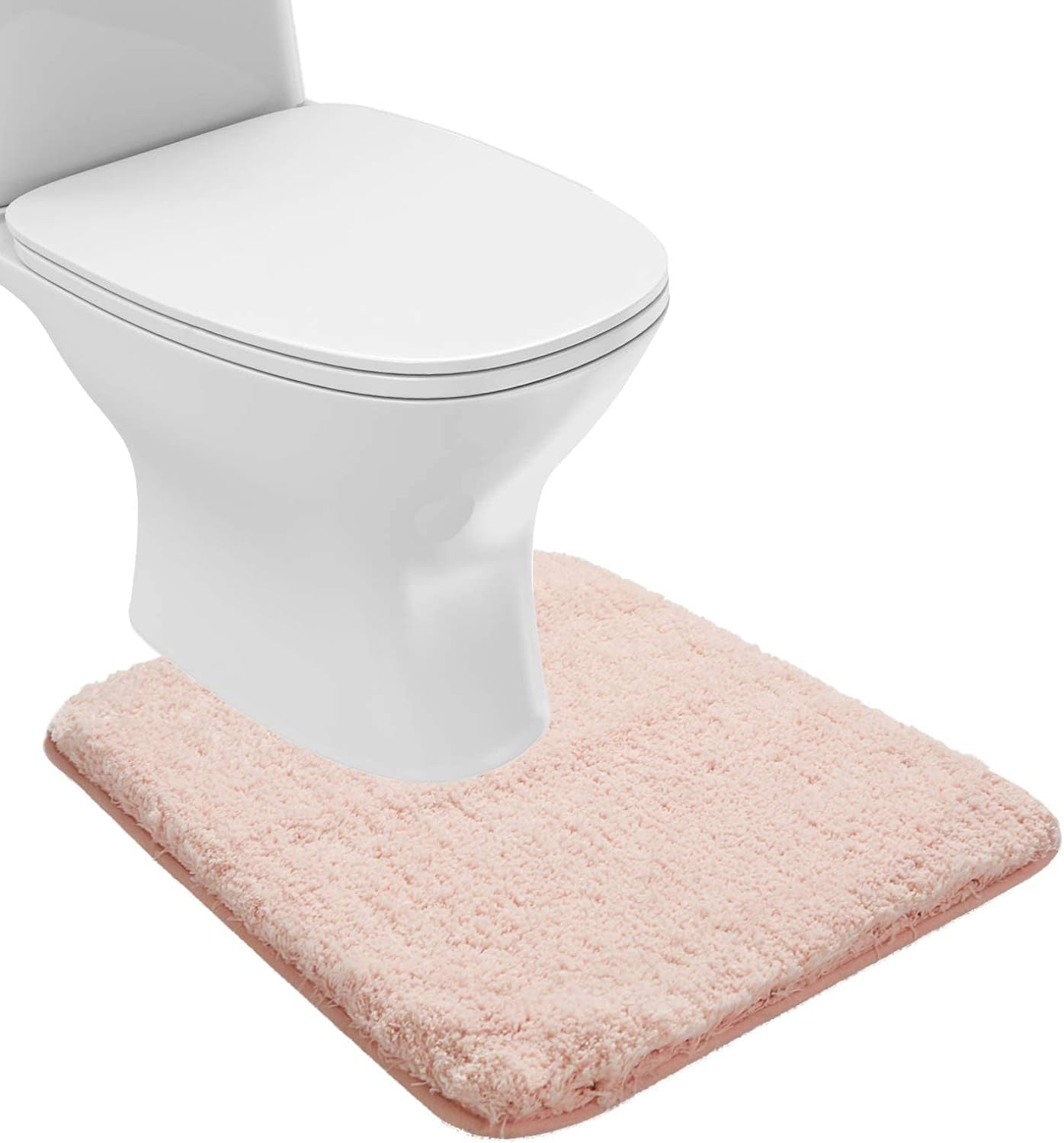 Bathroom Contour Rug Non Slip Bath Mat Water Absorbent Soft Microfiber Shaggy Bathroom Mat Machine Washable Bath Rug for Bathroom Thick Plush U Shape Toilet Rug (20 x 24, Blush)