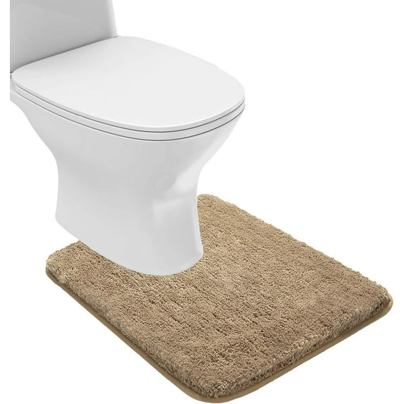 Bathroom Contour Rug Non Slip Bath Mat Water Absorbent Soft Microfiber Shaggy Bathroom Mat Machine Washable Bath Rug for Bathroom Thick Plush U Shape Toilet Rug (20 x 24, Sand)