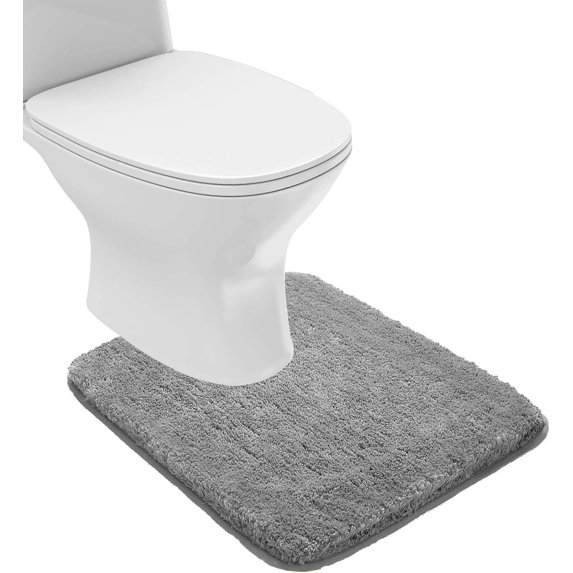 Bathroom Contour Rug Non Slip Bath Mat Water Absorbent Soft Microfiber Shaggy Bathroom Mat Machine Washable Bath Rug for Bathroom Thick Plush U Shape Toilet Rug (20 x 24, Grey)