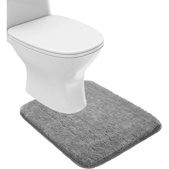 Bathroom Contour Rug Non Slip Bath Mat Water Absorbent Soft Microfiber Shaggy Bathroom Mat Machine Washable Bath Rug for Bathroom Thick Plush U Shape Toilet Rug (20 x 24, Grey)