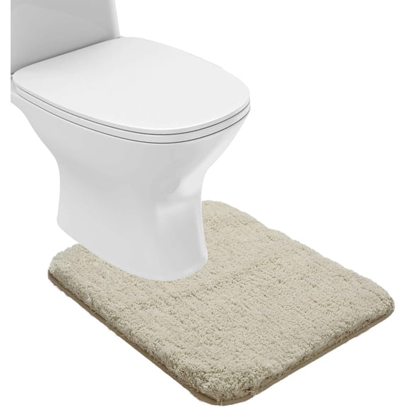 Bathroom Contour Rug Non Slip Bath Mat Water Absorbent Soft Microfiber Shaggy Bathroom Mat Machine Washable Bath Rug for Bathroom Thick Plush U Shape Toilet Rug (20 x 24, Light Tan)