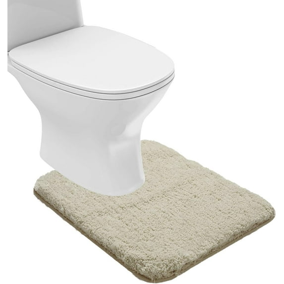 Bathroom Contour Rug Non Slip Bath Mat Water Absorbent Soft Microfiber Shaggy Bathroom Mat Machine Washable Bath Rug for Bathroom Thick Plush U Shape Toilet Rug (20 x 24, Light Tan)