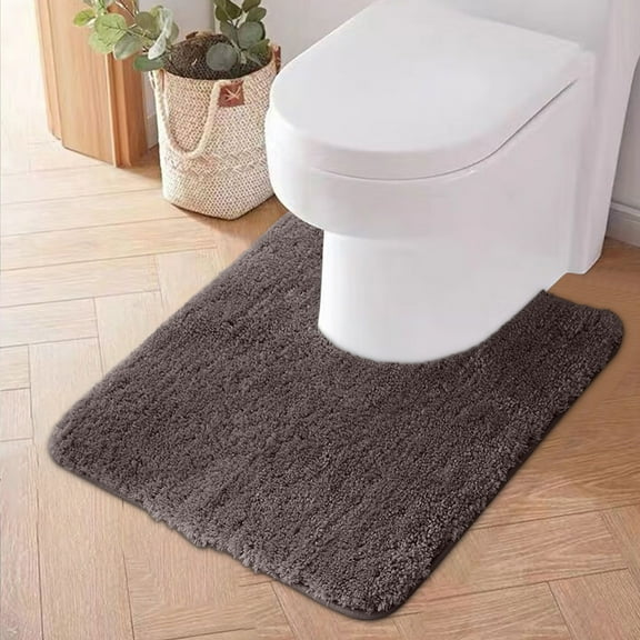 Bathroom Contour Rug, Non Slip Bath Mat for Toilet Base, Absorbent Soft Microfiber Shaggy Bathroom Mat, U Shape Toilet Rug 20 x 20"
