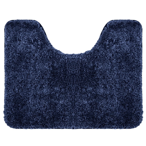 Bathroom Contour Rugs Non Slip, Large Bath Rugs for Bathroom Decor, Bathroom Shower Floor Mat, Machine Washable U Shape Toilet Rug for Bathroom, 20" X 24", Navy