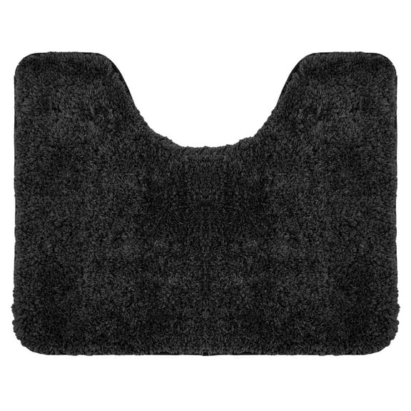 Bathroom Contour Rugs Non Slip, Large Bath Rugs for Bathroom Decor, Bathroom Shower Floor Mat, Machine Washable U Shape Toilet Rug for Bathroom, 20" X 24", Black
