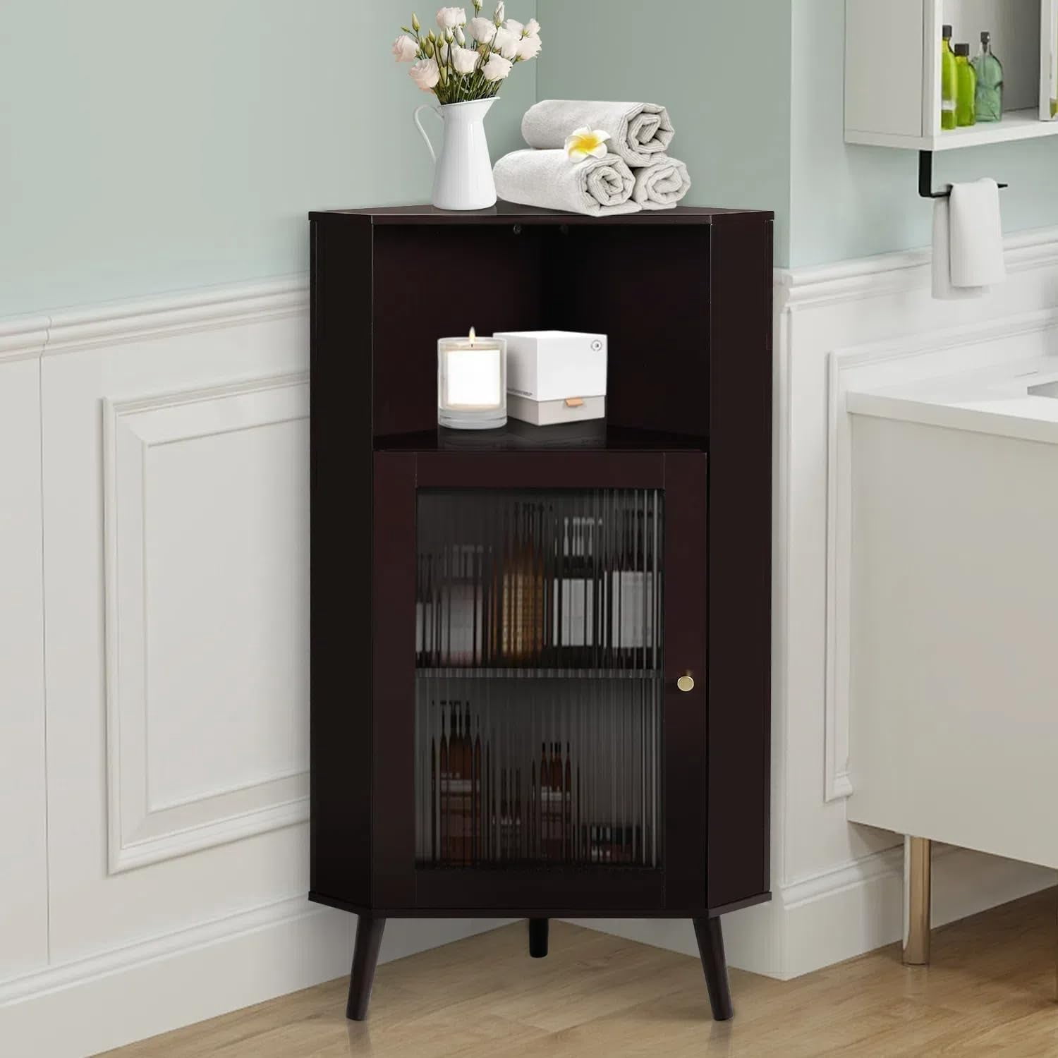 Bathroom Corner Cabinet, Small Floor Corner Cabinet, Free-Standing ...