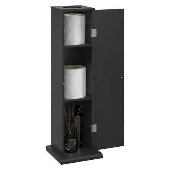 Bathroom Corner Cabinet, Small Floor Storage Organizer with Doors & Shelves - Black Thin Toilet Paper Holder - Modern Farmhouse Style for Living Room, Kitchen