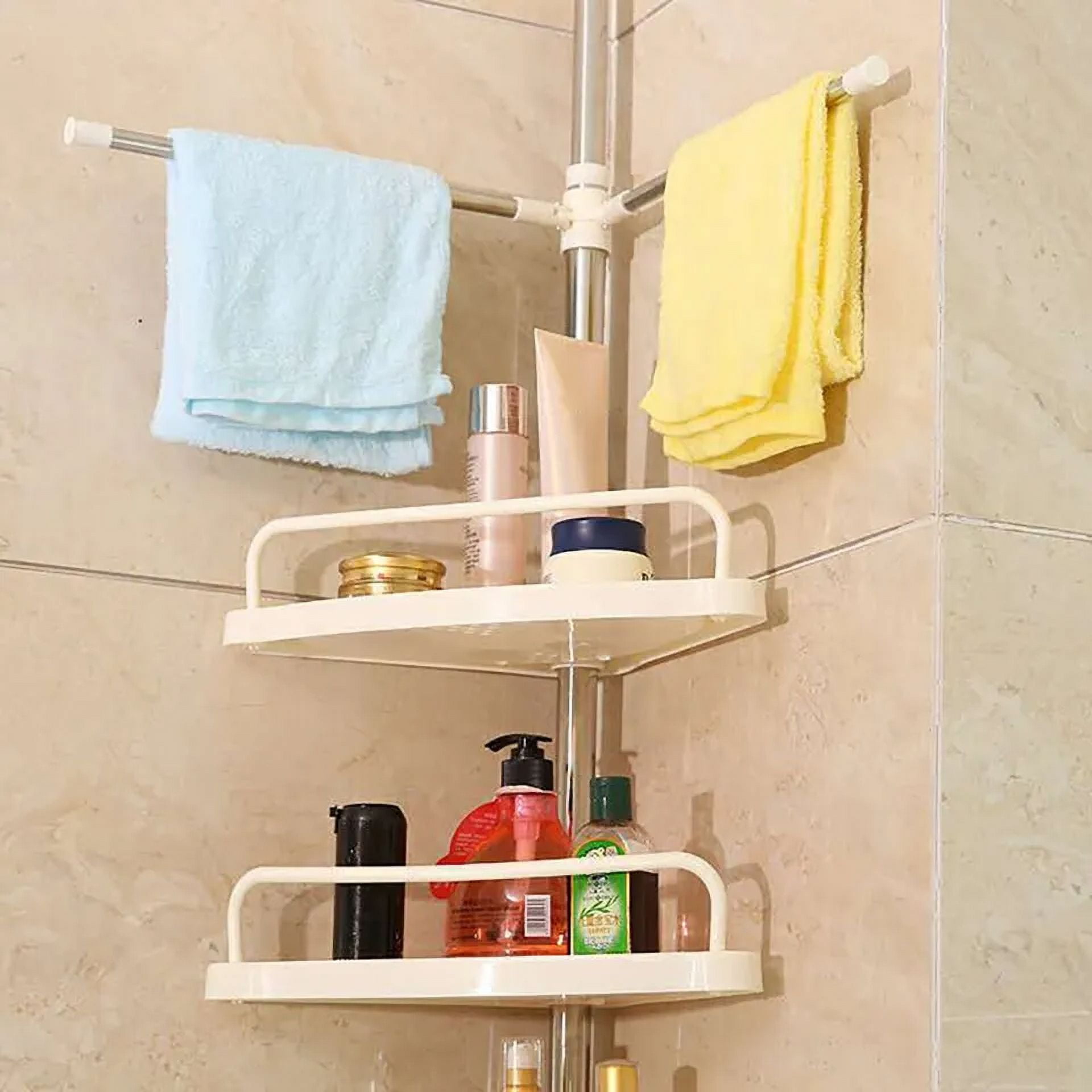 Bathroom Corner Shelf Plastic Bath Shower Caddy Tension Pole Storage ...