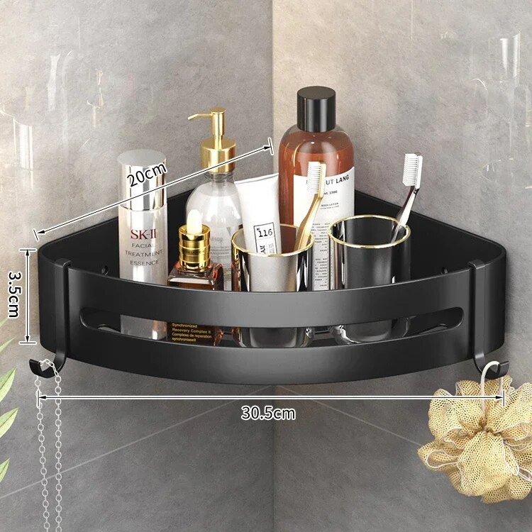 Bathroom Corner Shelf Wall Mounted Aluminum Organizer With Hook Towel