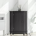 thumbnail image 1 of Bathroom Corner Storage Cabinet with Door, SYNGAR Wood Floor Standing Storage Organizer with 3-Tier Shelves, Home Space Saving Storage Cupboard for Living Room Bedroom Kitchen, Brown, D8844, 1 of 10