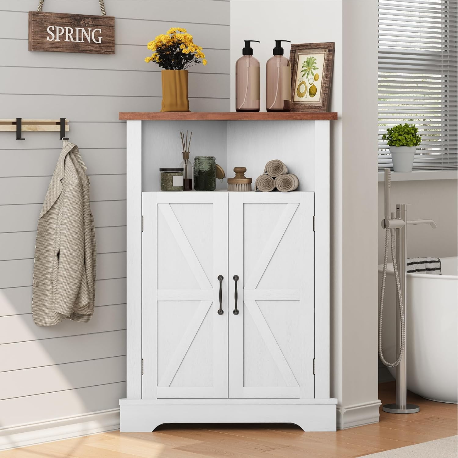Bathroom Corner Storage Cabinet, Farmhouse Floor Corner Cabinet with ...