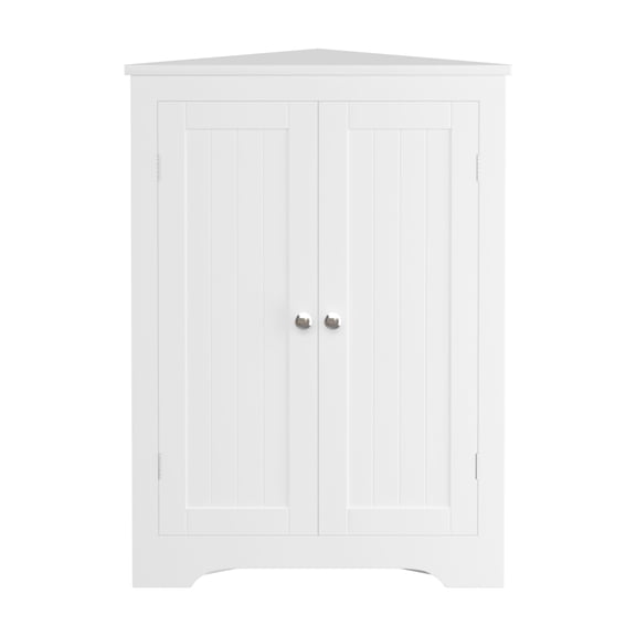 Bathroom Corner Storage Cabinet, Floor Corner Cabinet With Adjustable Shelf, 2 Doors With Silver Knobs, Modern Narrow Cabinet Organizer For Living Room Kitchen