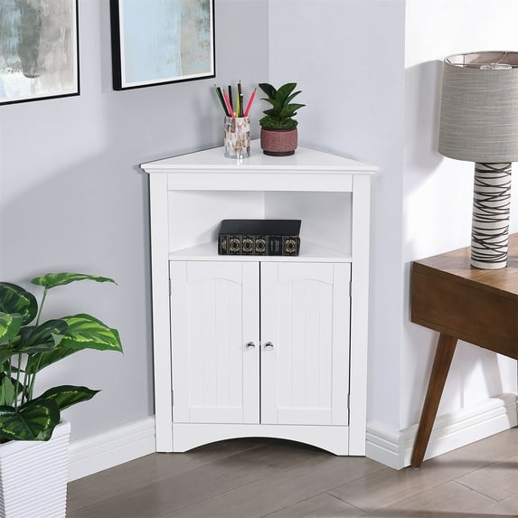 Bathroom Corner Storage Cabinet, Small Floor Corner Cabinet with Doors and Shelves, Freestanding Narrow Cabinet Organizer for Bathroom, Kitchen, Living Room