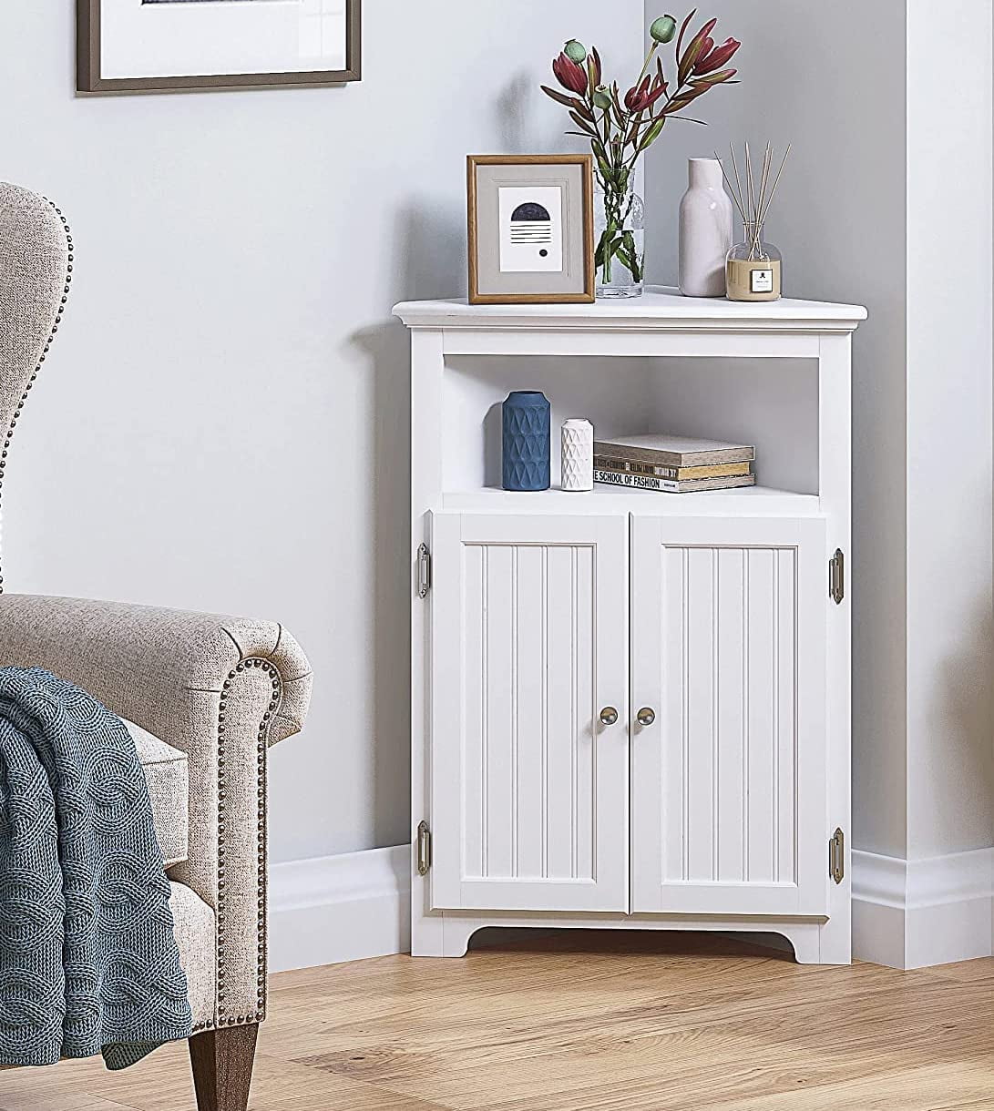 Bathroom Corner Storage Cabinet, Small Floor Corner Cabinet with Doors ...