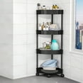 thumbnail image 1 of Bathroom Corner Storage Shelf Organizer | 4 Tier Detachable Rolling Shelves | Drainage Holes | Plastic Stainless Steel | White Black | Space Saving | 31.5x13.6in | 1 Piece, 1 of 6