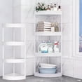 thumbnail image 1 of Bathroom Corner Storage Shelf Organizer | Black & White | Heavy-Duty Plastic & Stainless Steel | Floor Tripod | Removable Rollers | Hollow Drainage | 82x36cm, 1 of 8