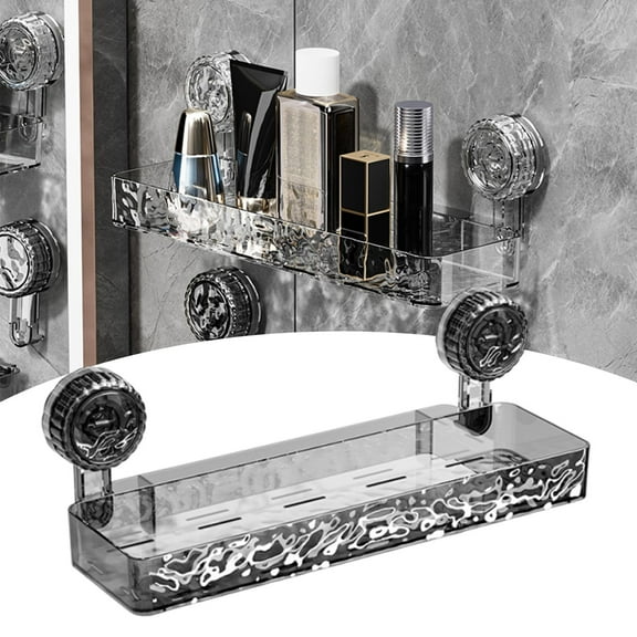 Bathroom Corrugated Suction Cup Storage Holder, No Drill Clear Wall Caddy, Light Luxury Style Glacier Pattern Suction Cup Shelf, Drill Free Removable Caddy Shower Organizer for Shower Kitchen (Gray)