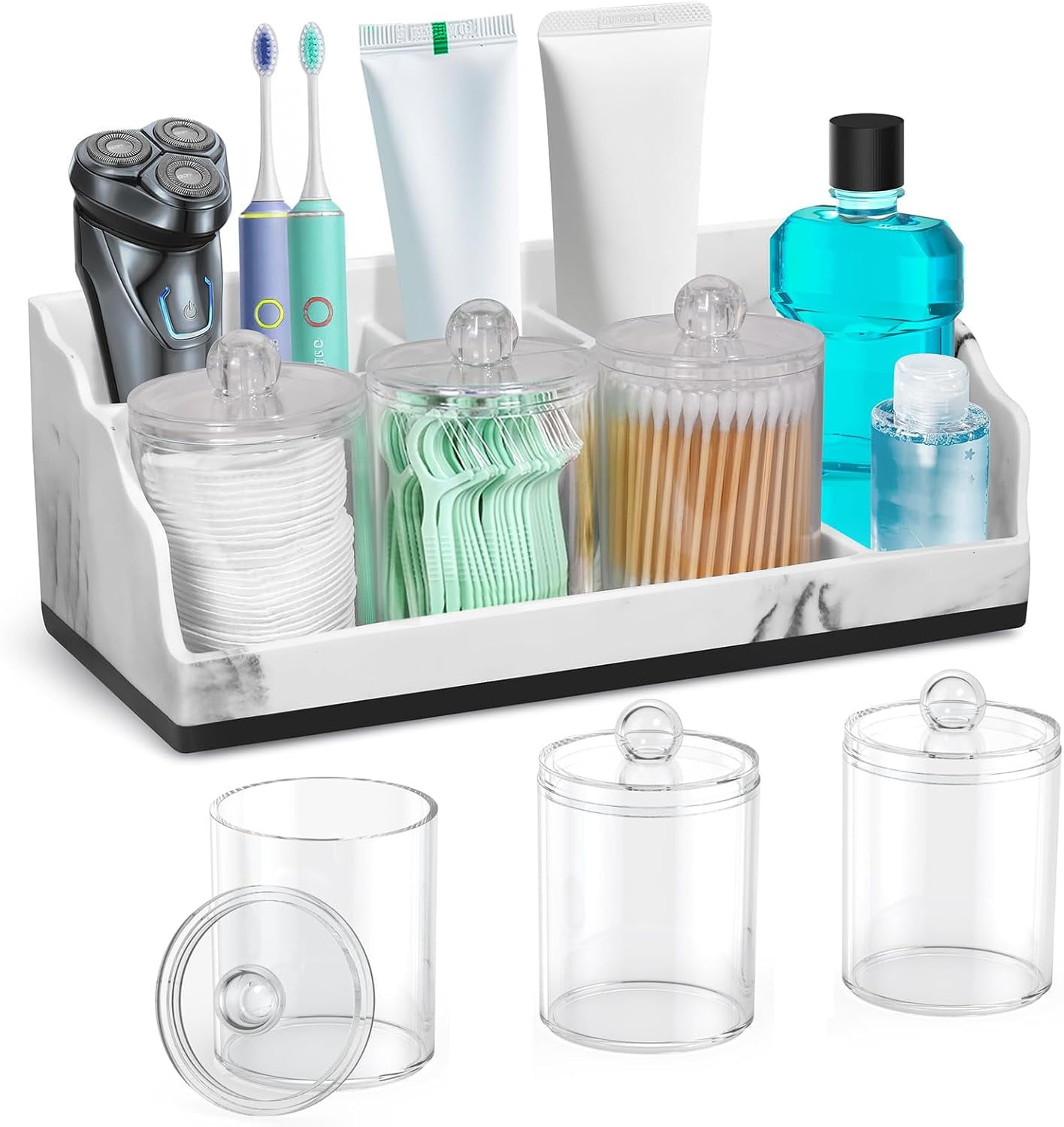 Bathroom Counter Organizer with 3PCS Qtip Holder, Marble Toothbrush ...